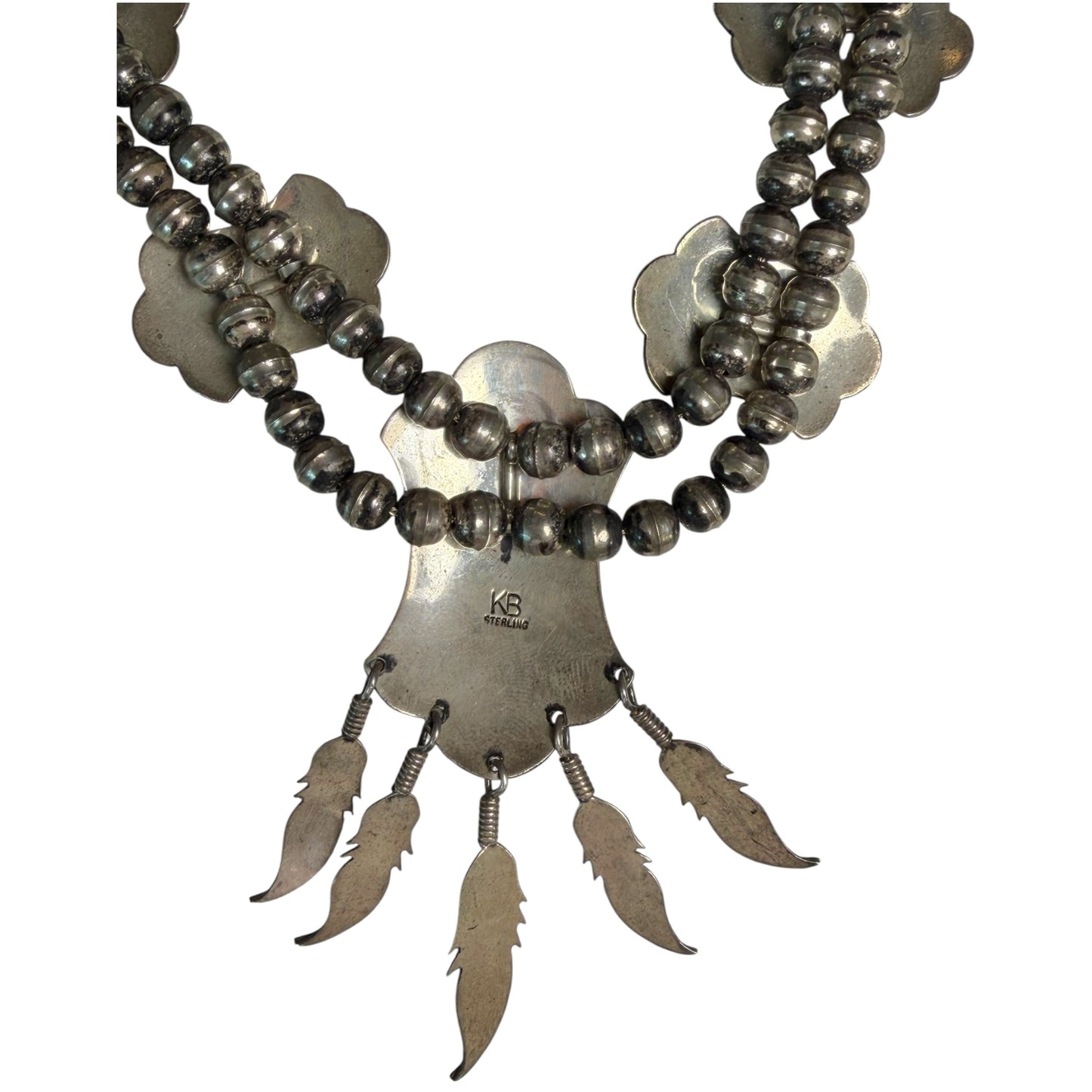 Vintage Navajo Kary Begay Sterling Silver & Sleeping Beauty Turquoise Squash Blossom Necklace | 20"