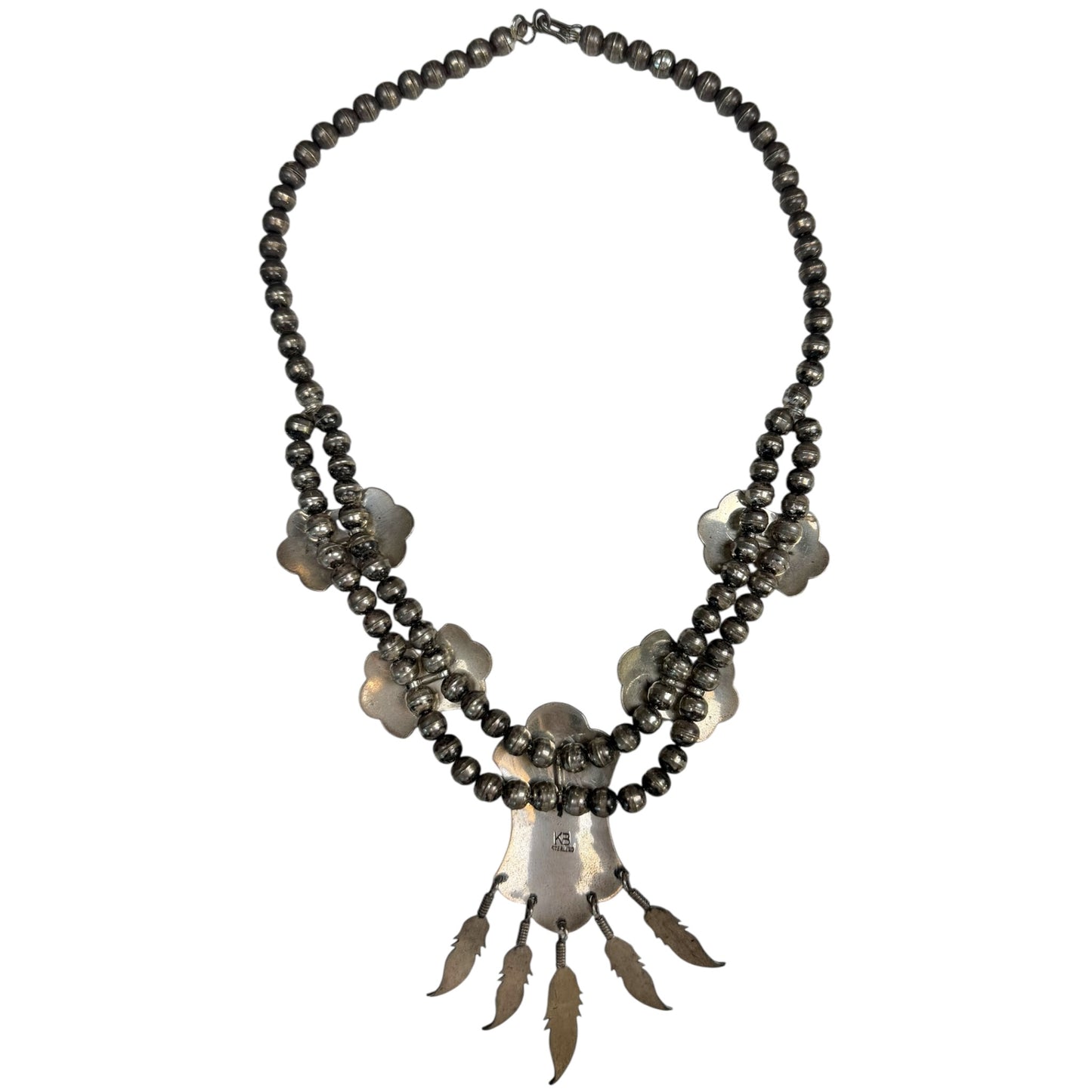 Vintage Navajo Kary Begay Sterling Silver & Sleeping Beauty Turquoise Squash Blossom Necklace | 20"