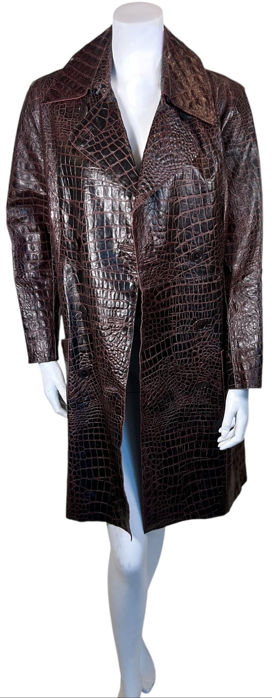 Vintage GFF Gianfranco Ferré Embossed Croc Leather Trench Coat Made in Italy (Late 80s/Early 90s)