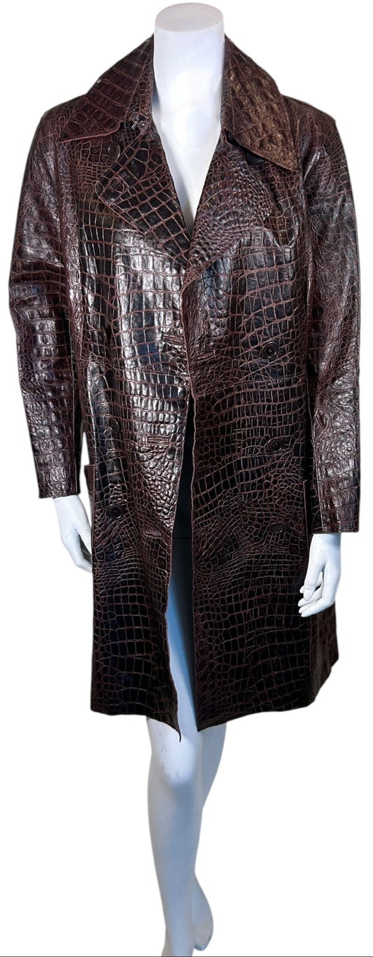 Vintage GFF Gianfranco Ferré Embossed Croc Leather Trench Coat Made in Italy (Late 80s/Early 90s)