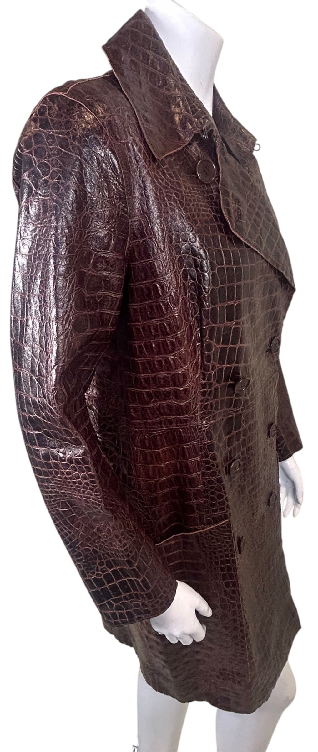 Vintage GFF Gianfranco Ferré Embossed Croc Leather Trench Coat Made in Italy (Late 80s/Early 90s)