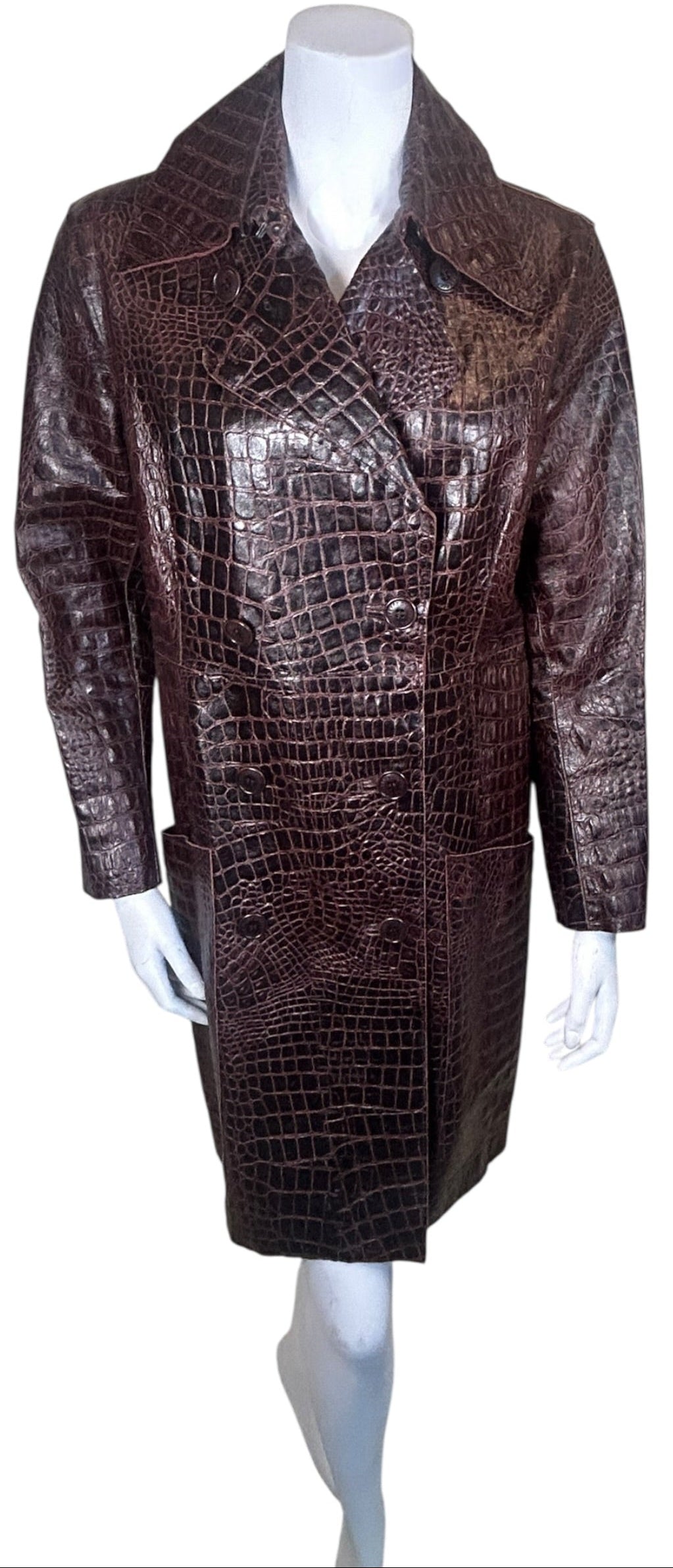 Vintage GFF Gianfranco Ferré Embossed Croc Leather Trench Coat Made in Italy (Late 80s/Early 90s)