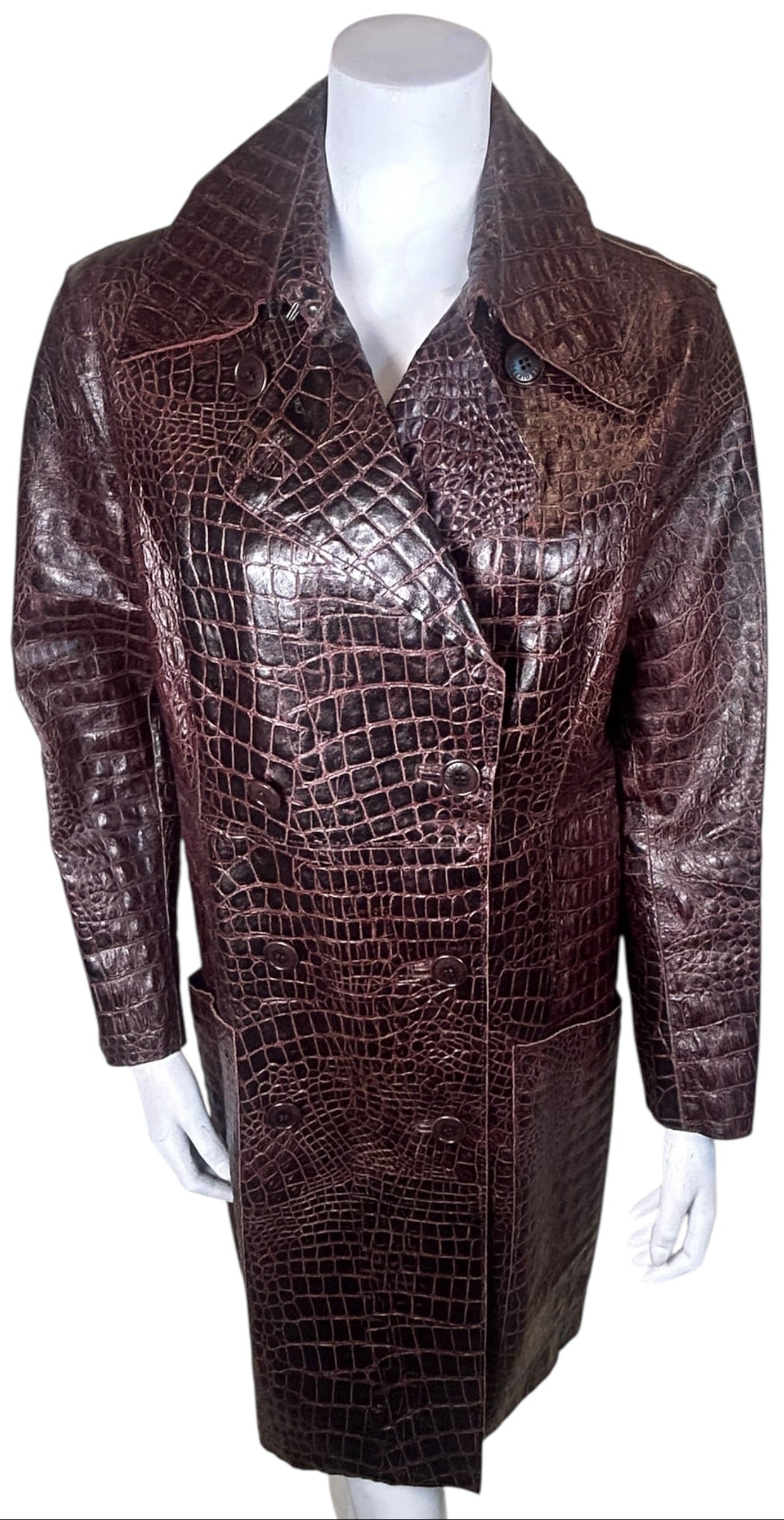 Vintage GFF Gianfranco Ferré Embossed Croc Leather Trench Coat Made in Italy (Late 80s/Early 90s)