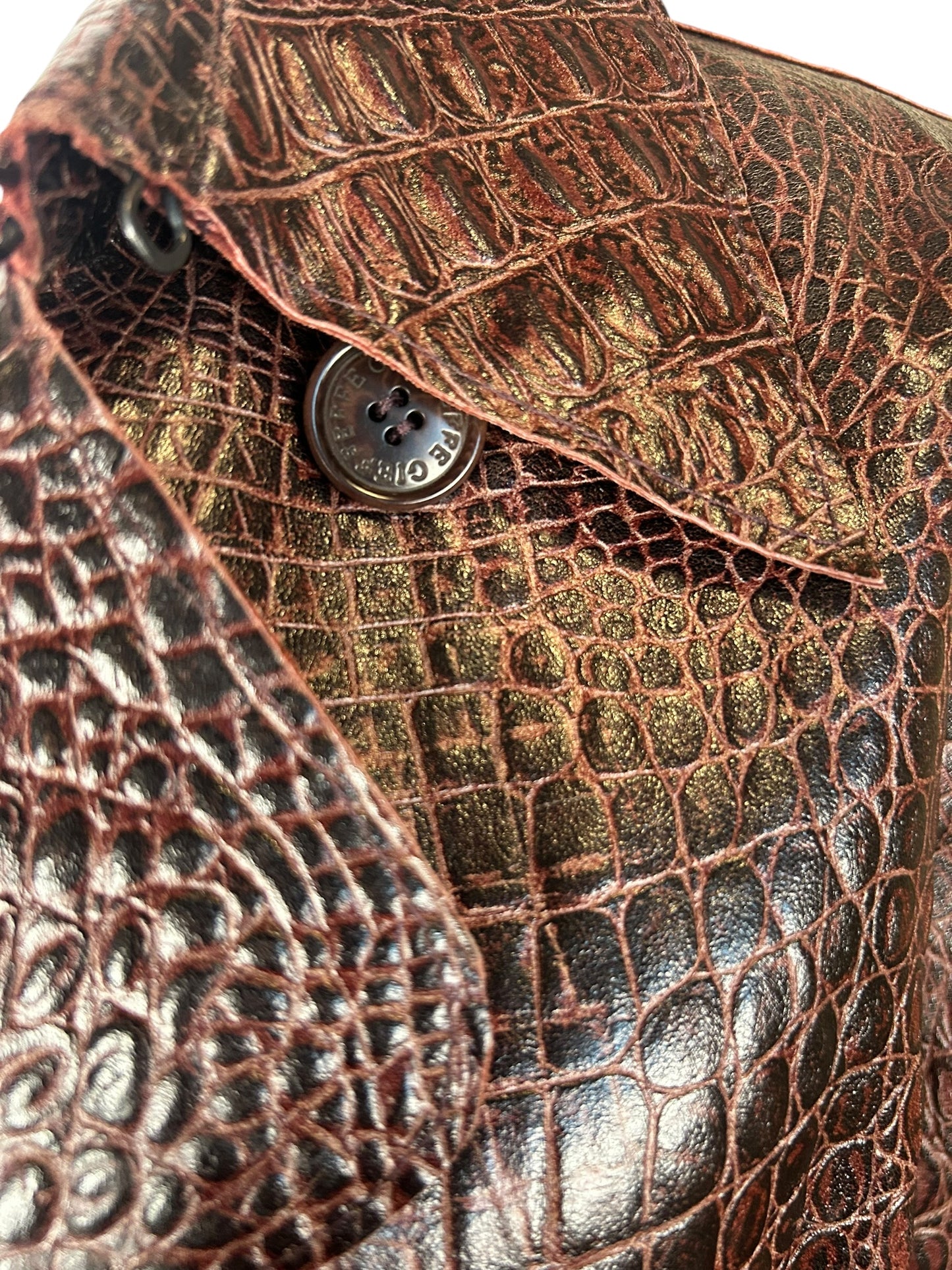 Vintage GFF Gianfranco Ferré Embossed Croc Leather Trench Coat Made in Italy (Late 80s/Early 90s)