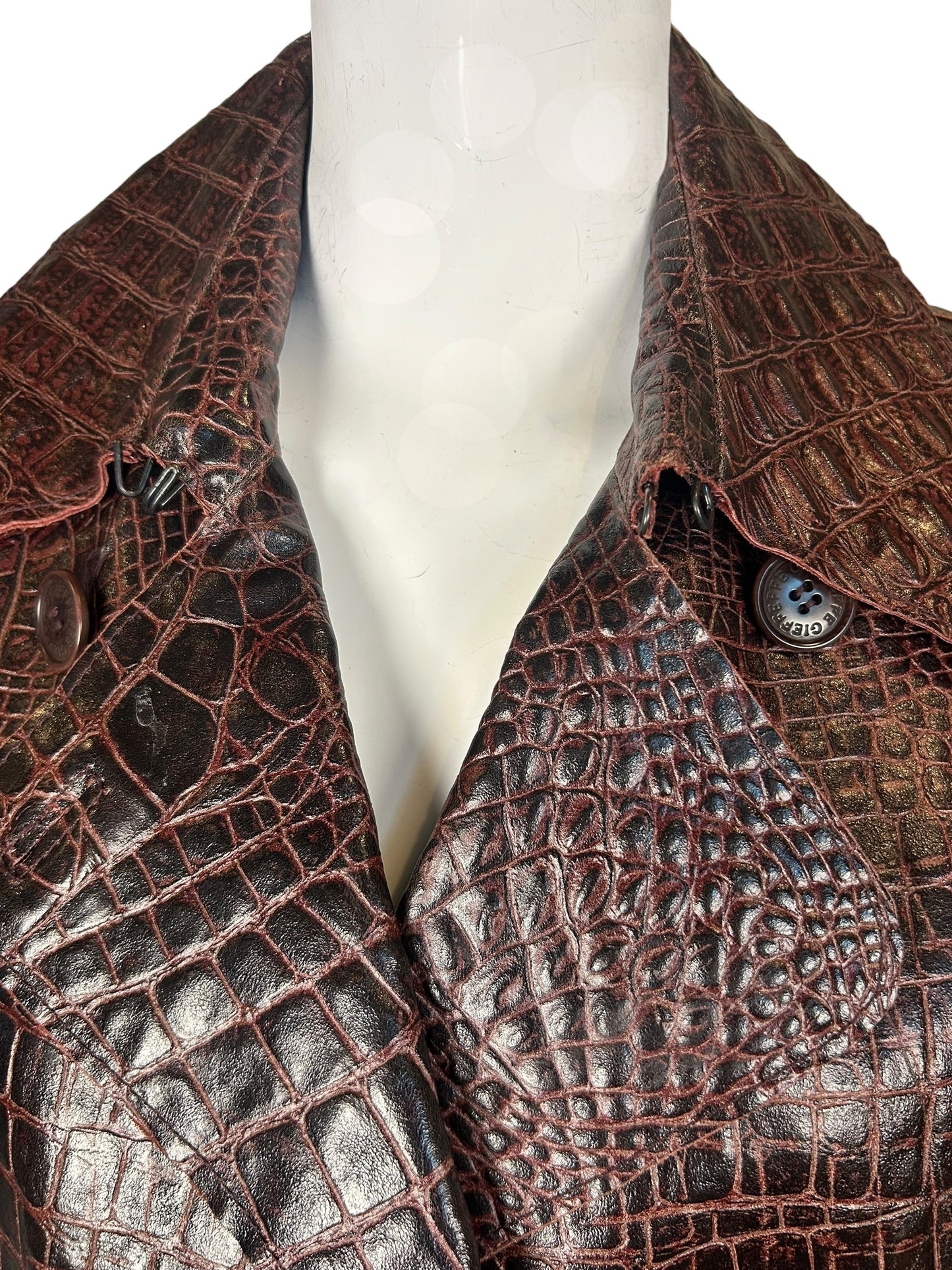Vintage GFF Gianfranco Ferré Embossed Croc Leather Trench Coat Made in Italy (Late 80s/Early 90s)