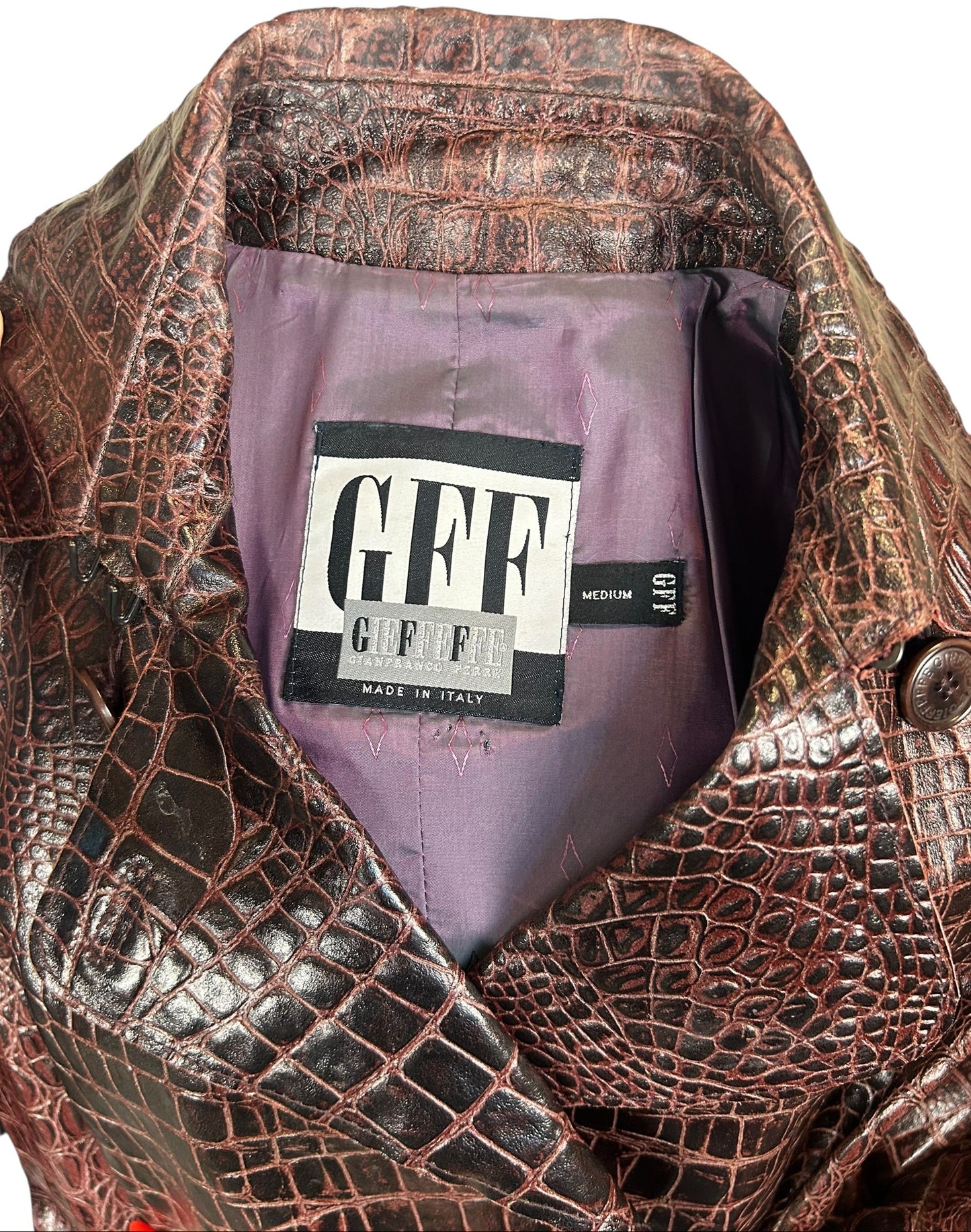 Vintage GFF Gianfranco Ferré Embossed Croc Leather Trench Coat Made in Italy (Late 80s/Early 90s)