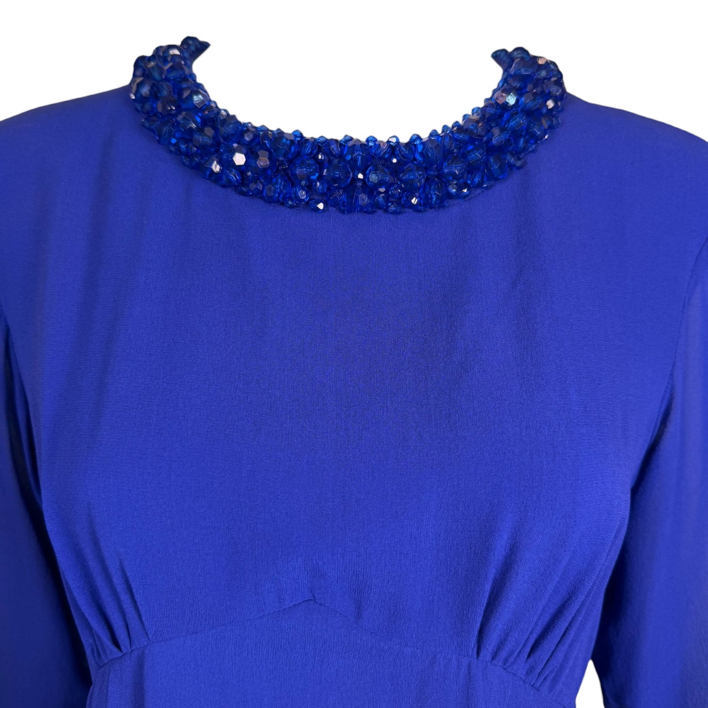 Vintage Dries Van Noten Royal Blue Beaded Silk Long-Sleeve Blouse Size 40