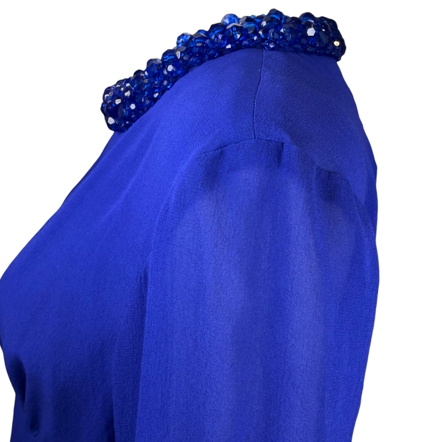 Vintage Dries Van Noten Royal Blue Beaded Silk Long-Sleeve Blouse Size 40