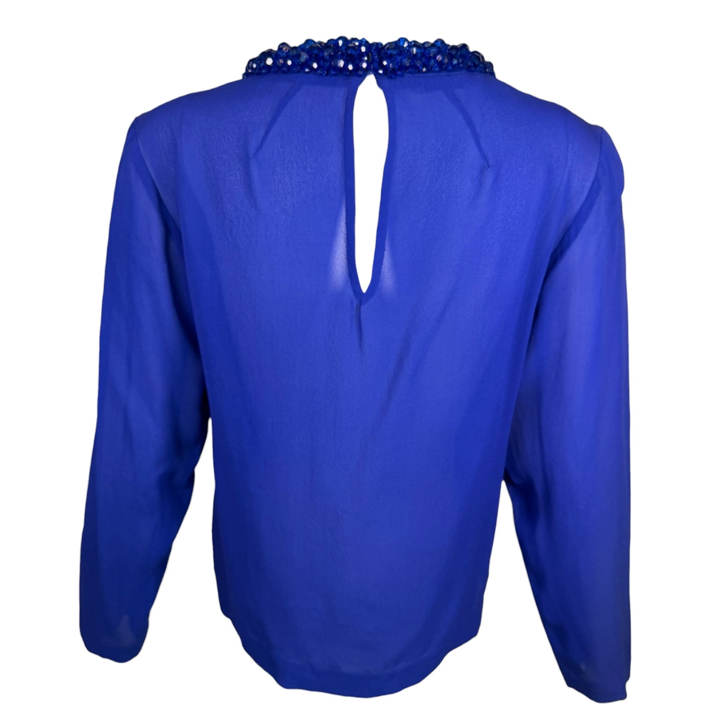 Vintage Dries Van Noten Royal Blue Beaded Silk Long-Sleeve Blouse Size 40