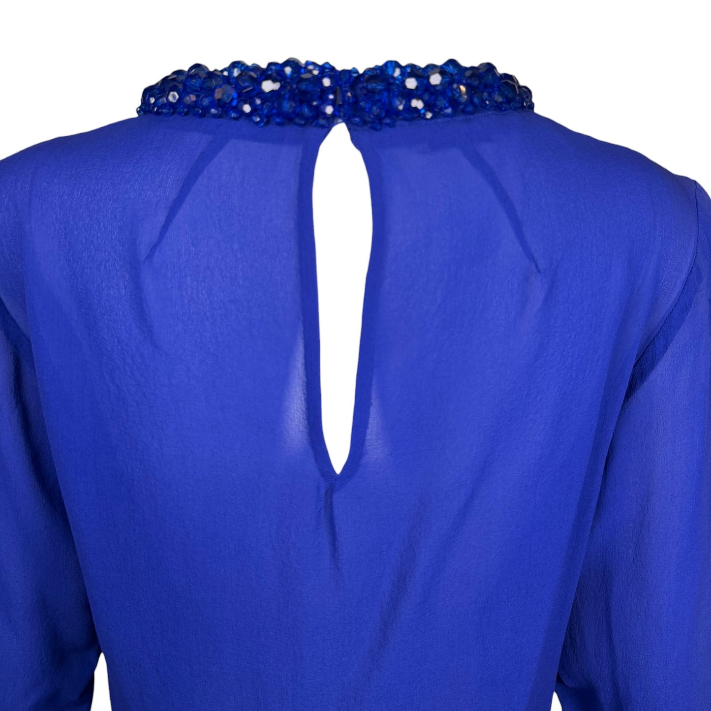 Vintage Dries Van Noten Royal Blue Beaded Silk Long-Sleeve Blouse Size 40