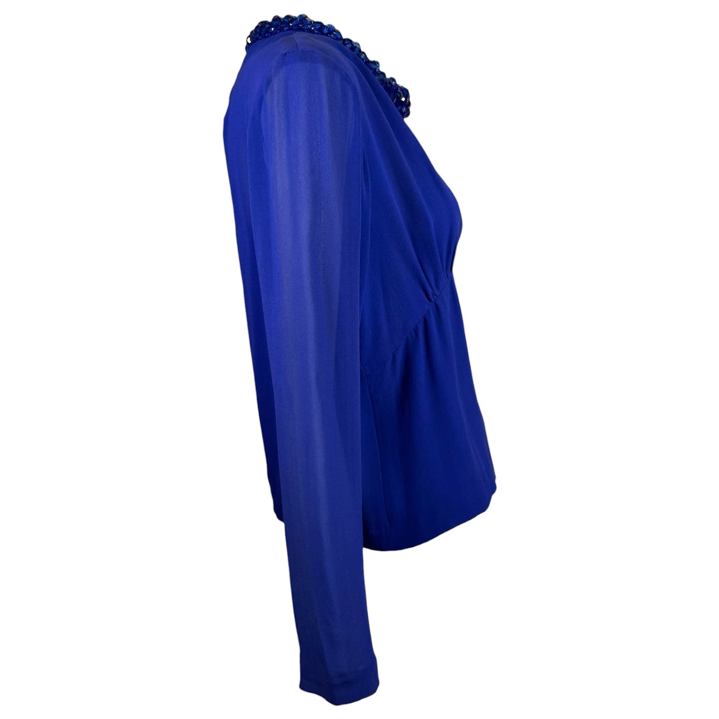 Vintage Dries Van Noten Royal Blue Beaded Silk Long-Sleeve Blouse Size 40