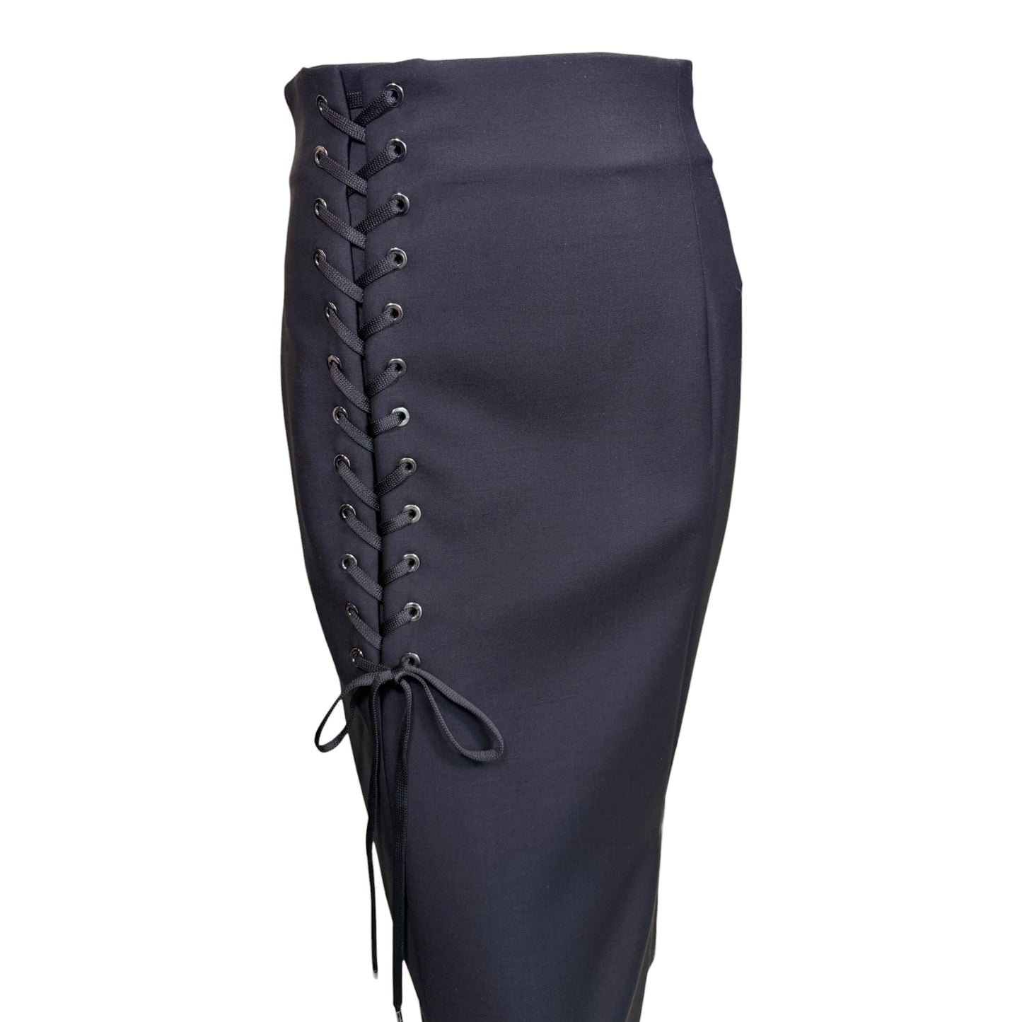 Vintage Christian Dior by John Galliano Black Wool Lace-Up High Waist Pencil Skirt NWT Size 38