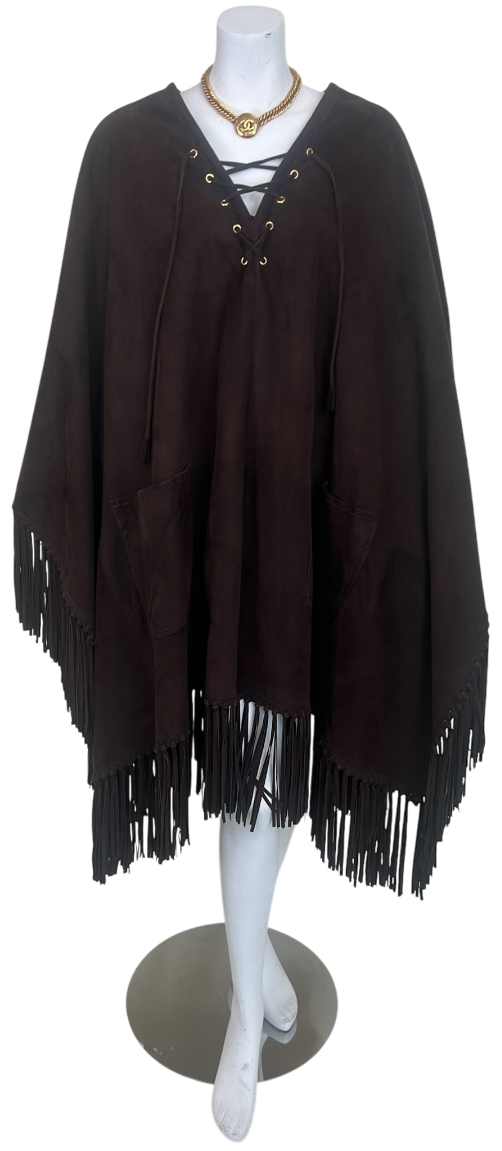 Iris Apfel Provenance Gucci Tom Ford Era Suede Fringe Poncho Cape — Late 1990s / Early 2000s