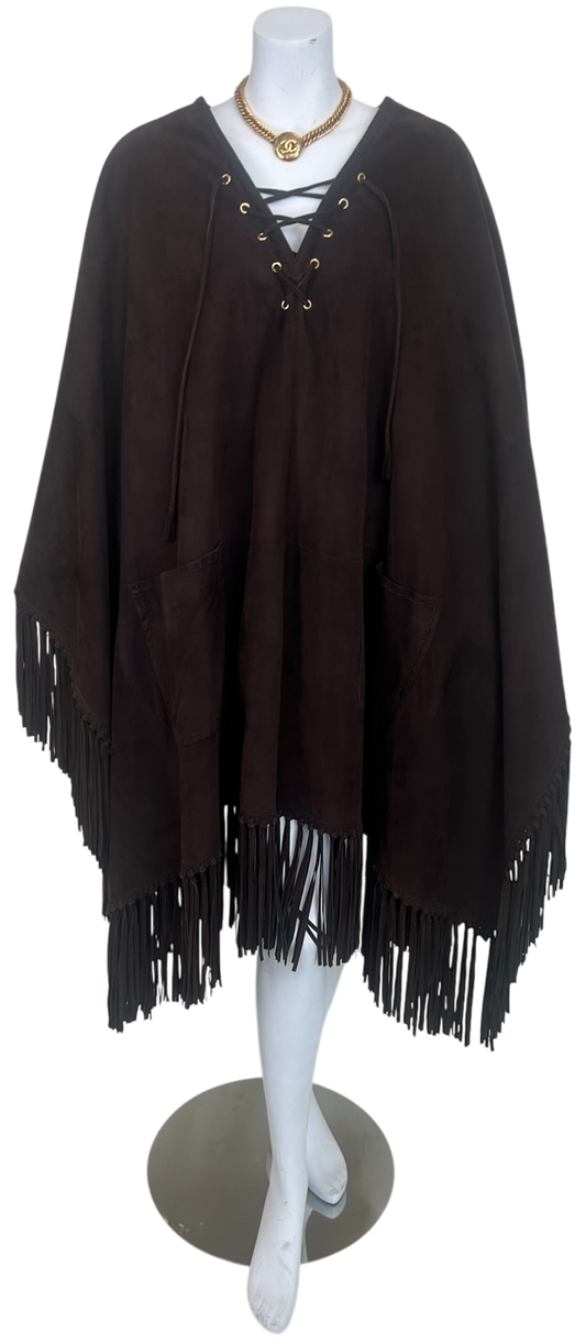 Iris Apfel Provenance Gucci Tom Ford Era Suede Fringe Poncho Cape — Late 1990s / Early 2000s