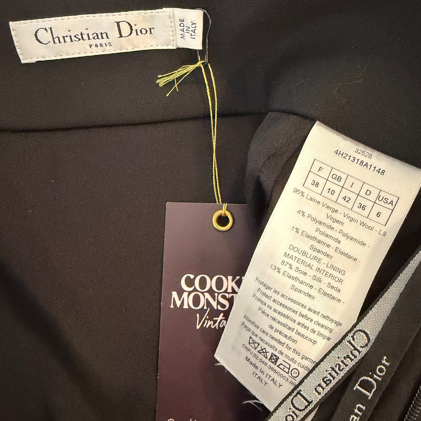 Vintage Christian Dior by John Galliano Black Wool Lace-Up High Waist Pencil Skirt NWT Size 38