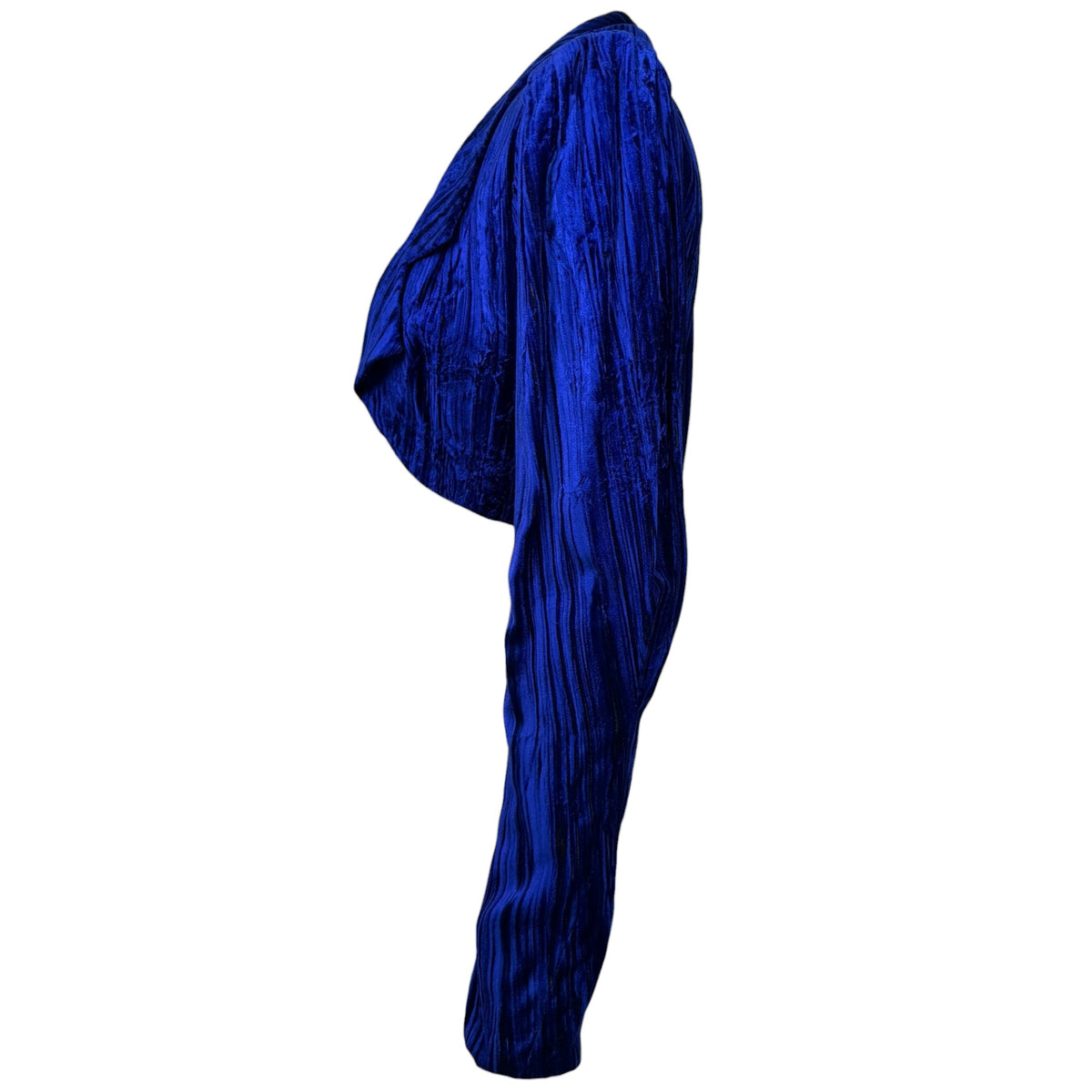Iris Apfel Provenance Vintage Emanuel Ungaro Parallèle Cobalt Blue Velvet Bolero Jacket – right side view on form