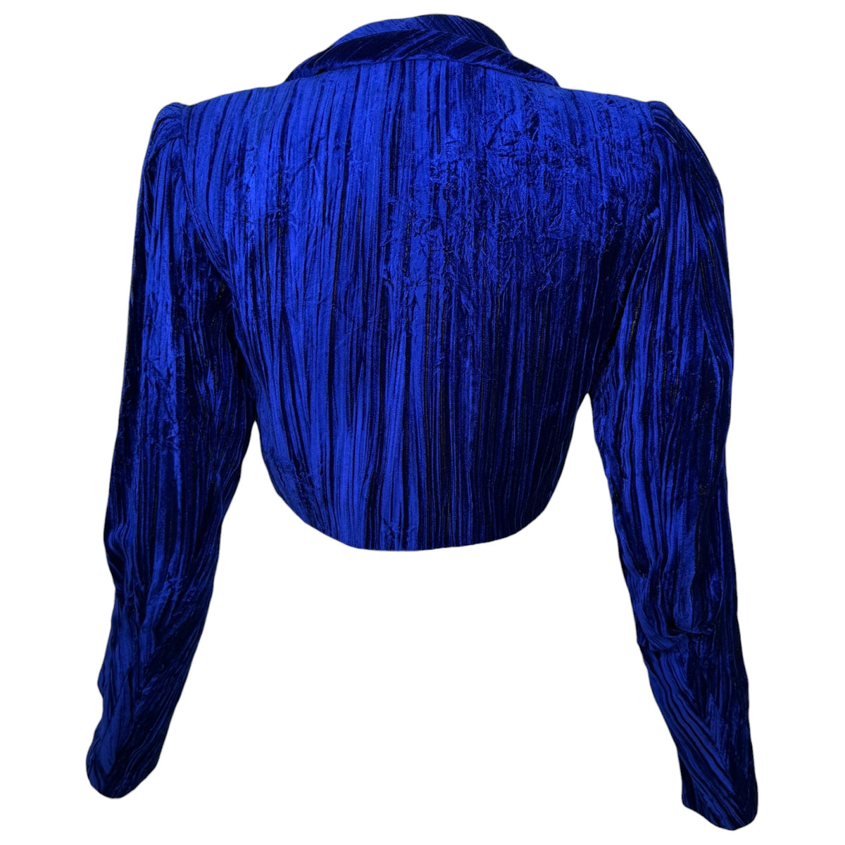 Iris Apfel Provenance Vintage Emanuel Ungaro Parallèle Cobalt Blue Velvet Bolero Jacket – back view on form