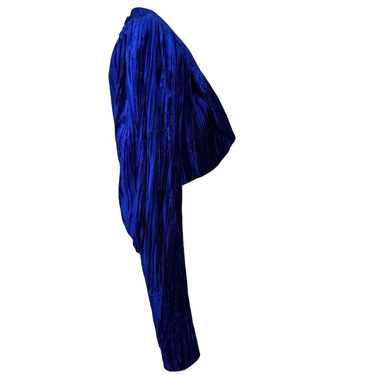 Iris Apfel Provenance Vintage Emanuel Ungaro Parallèle Cobalt Blue Velvet Bolero Jacket – left side view on form