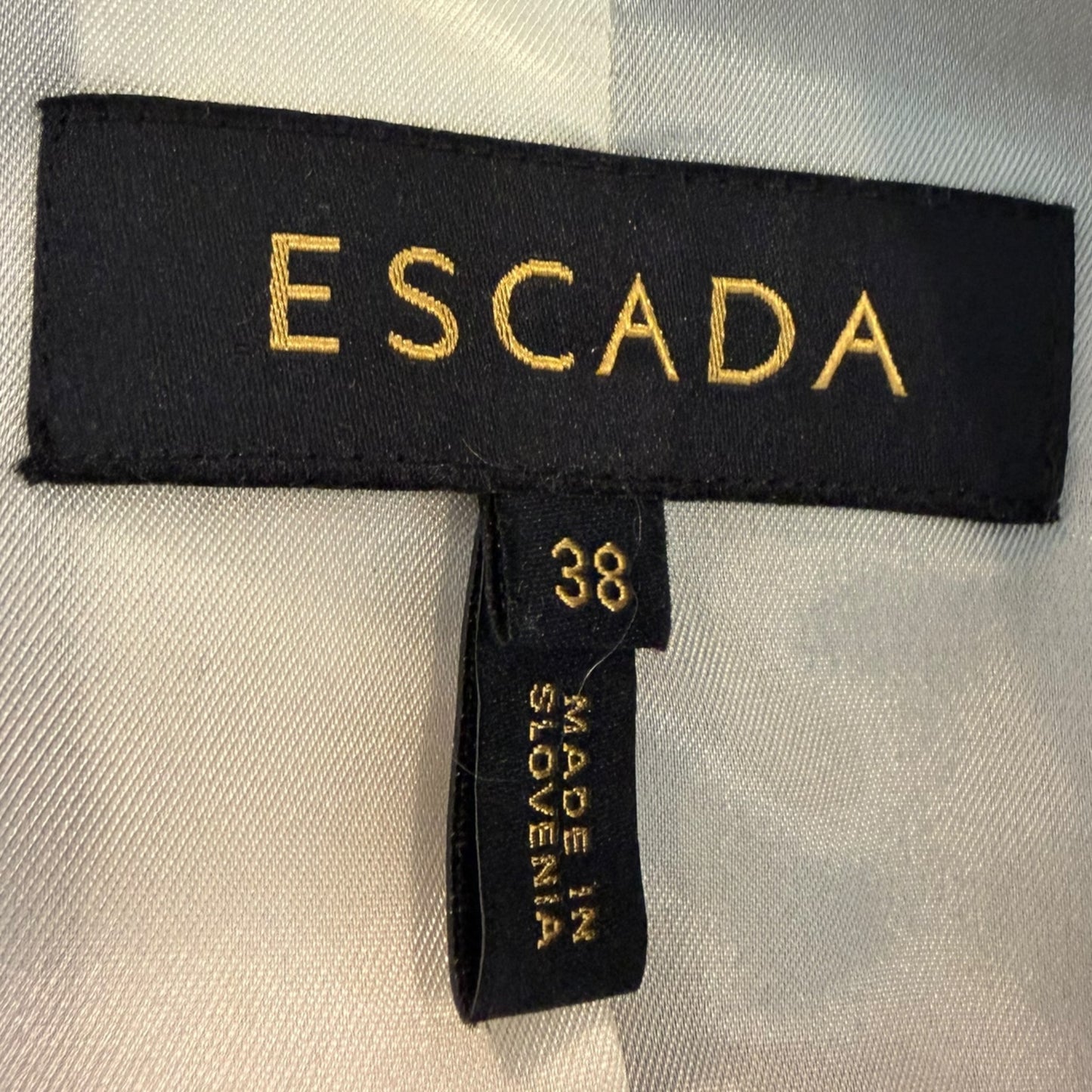 Escada Navy Double-Breasted Wool Blend Blazer with Gold Logo Buttons - Size 38