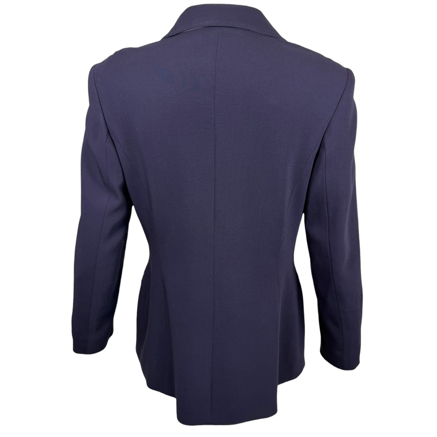 Escada Navy Double-Breasted Wool Blend Blazer with Gold Logo Buttons - Size 38
