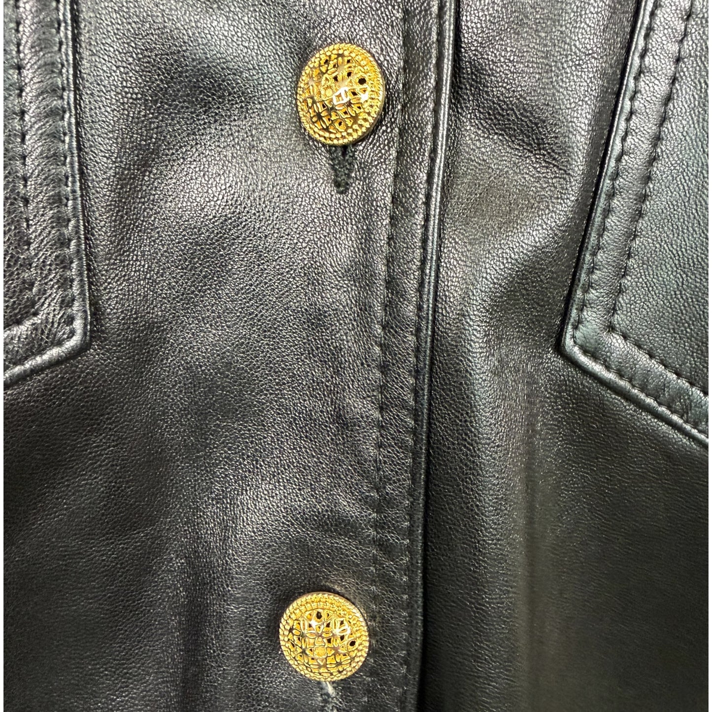 Vintage Begedor Italia 1990s Black Leather Western Shirt Jacket with Gold Hardware - Size 10