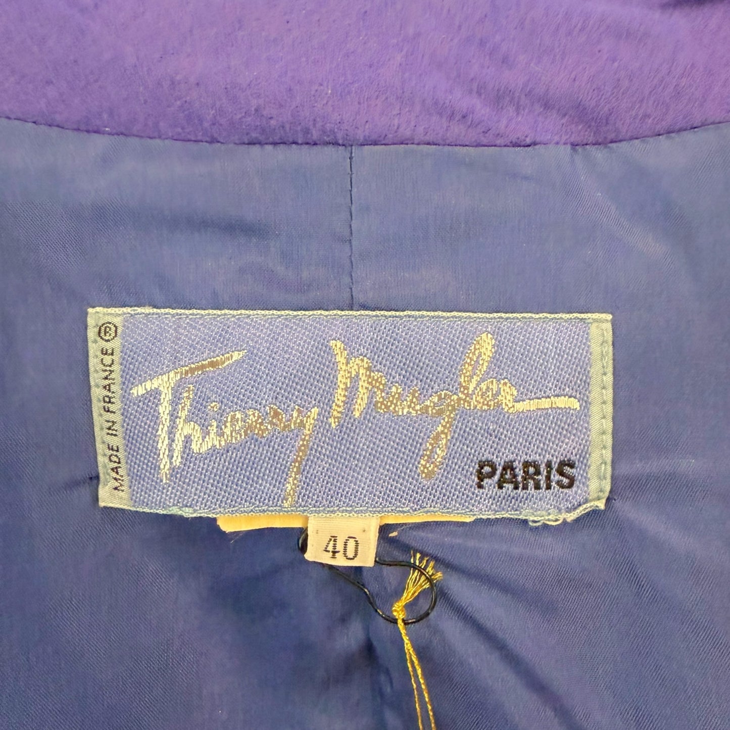 Vintage Thierry Mugler Paris Iris Blue Wool Blend Sculpted Chain Blazer - Size 40