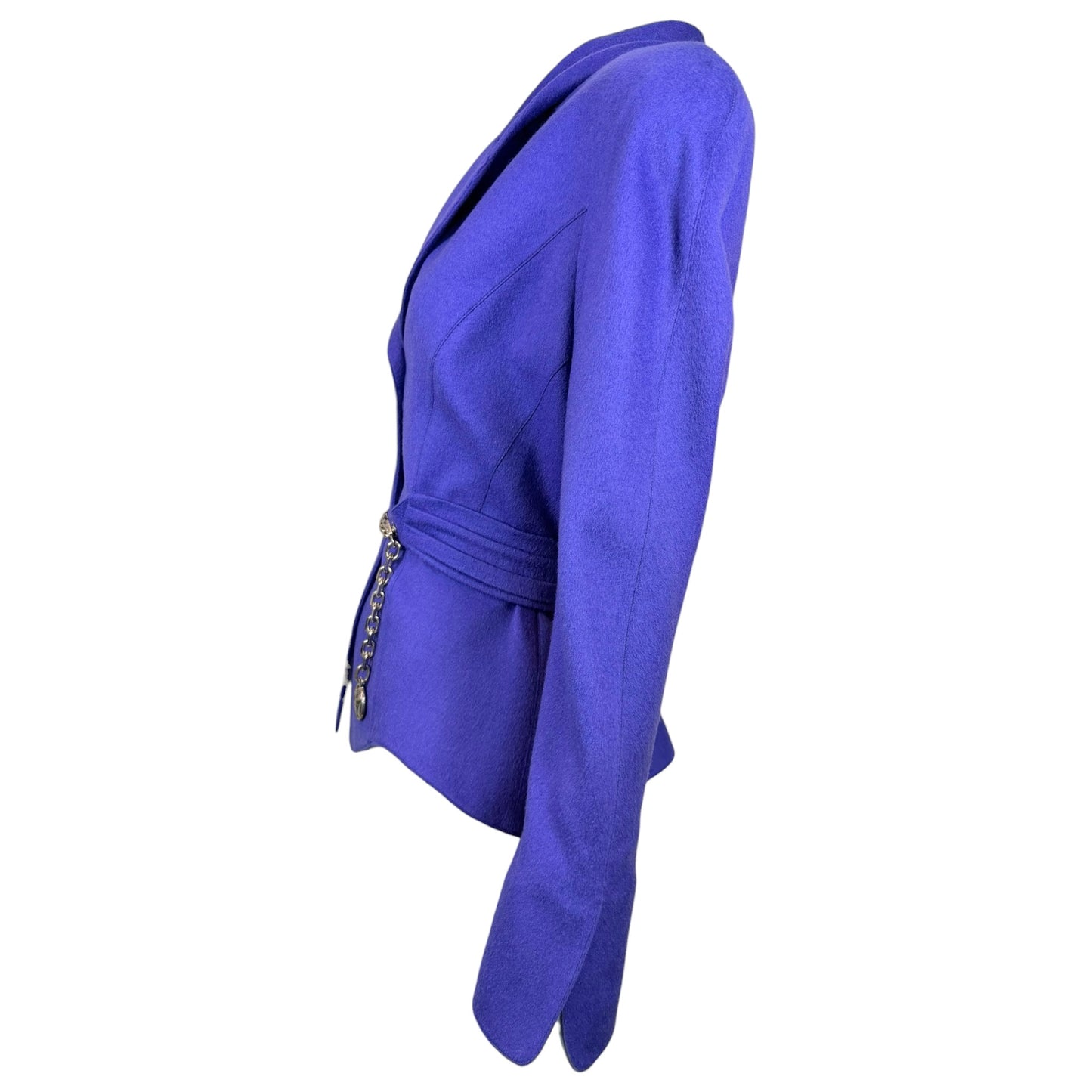Vintage Thierry Mugler Paris Iris Blue Wool Blend Sculpted Chain Blazer - Size 40