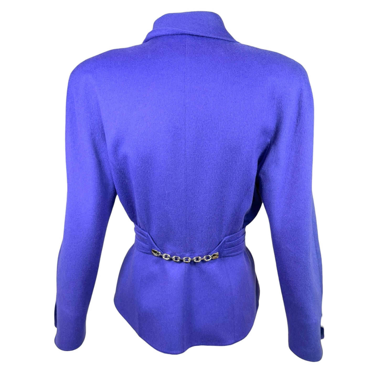 Vintage Thierry Mugler Paris Iris Blue Wool Blend Sculpted Chain Blazer - Size 40