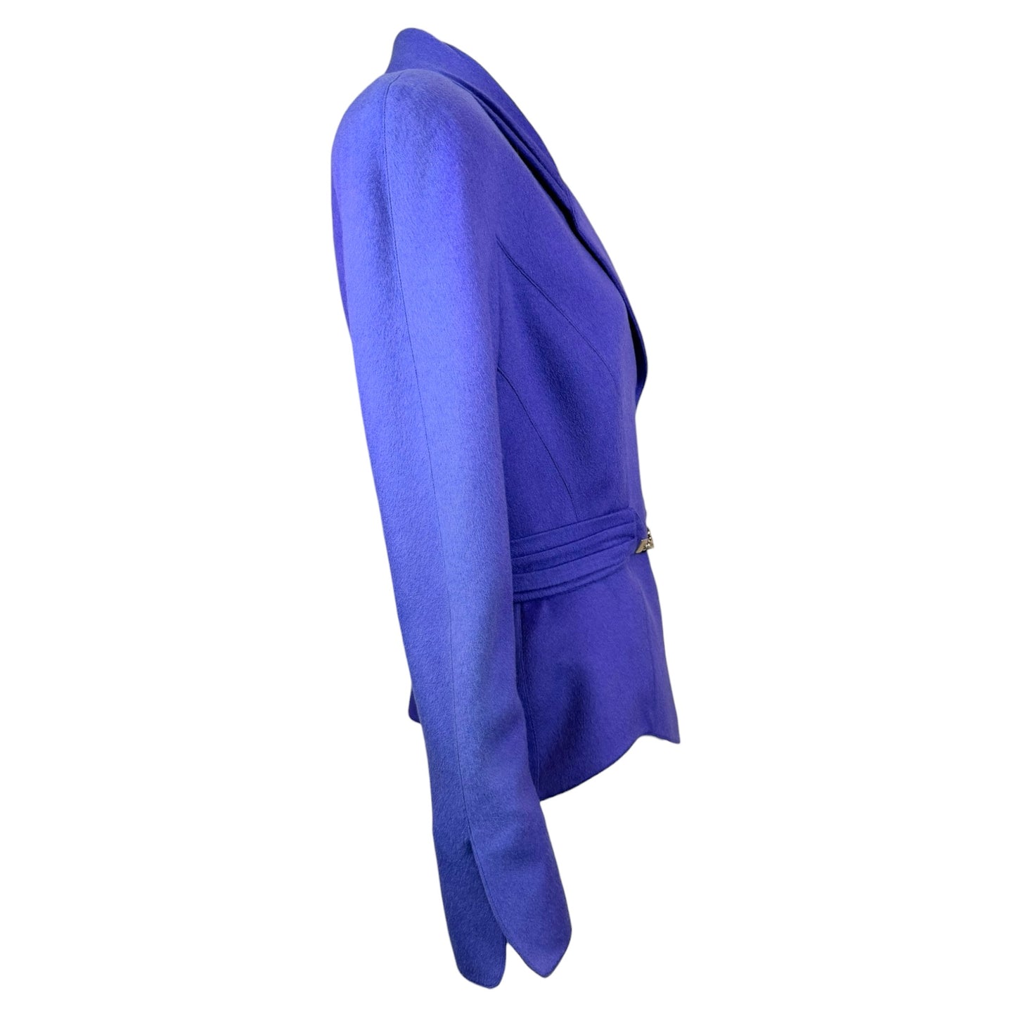 Vintage Thierry Mugler Paris Iris Blue Wool Blend Sculpted Chain Blazer - Size 40