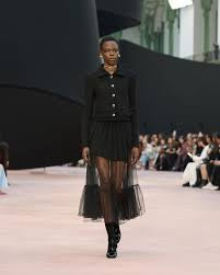 Chanel F/W 2025 Runway Look 1 Sheer Black Tulle Midi Skirt NWT Size 36