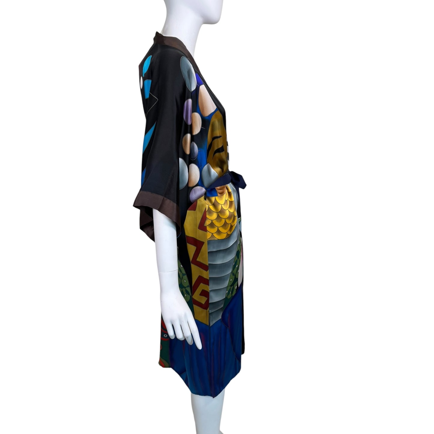 Vintage Zhuang’s Art's Studio Hand-Painted Silk Kimono Robe | Colorful Opera Mask Print