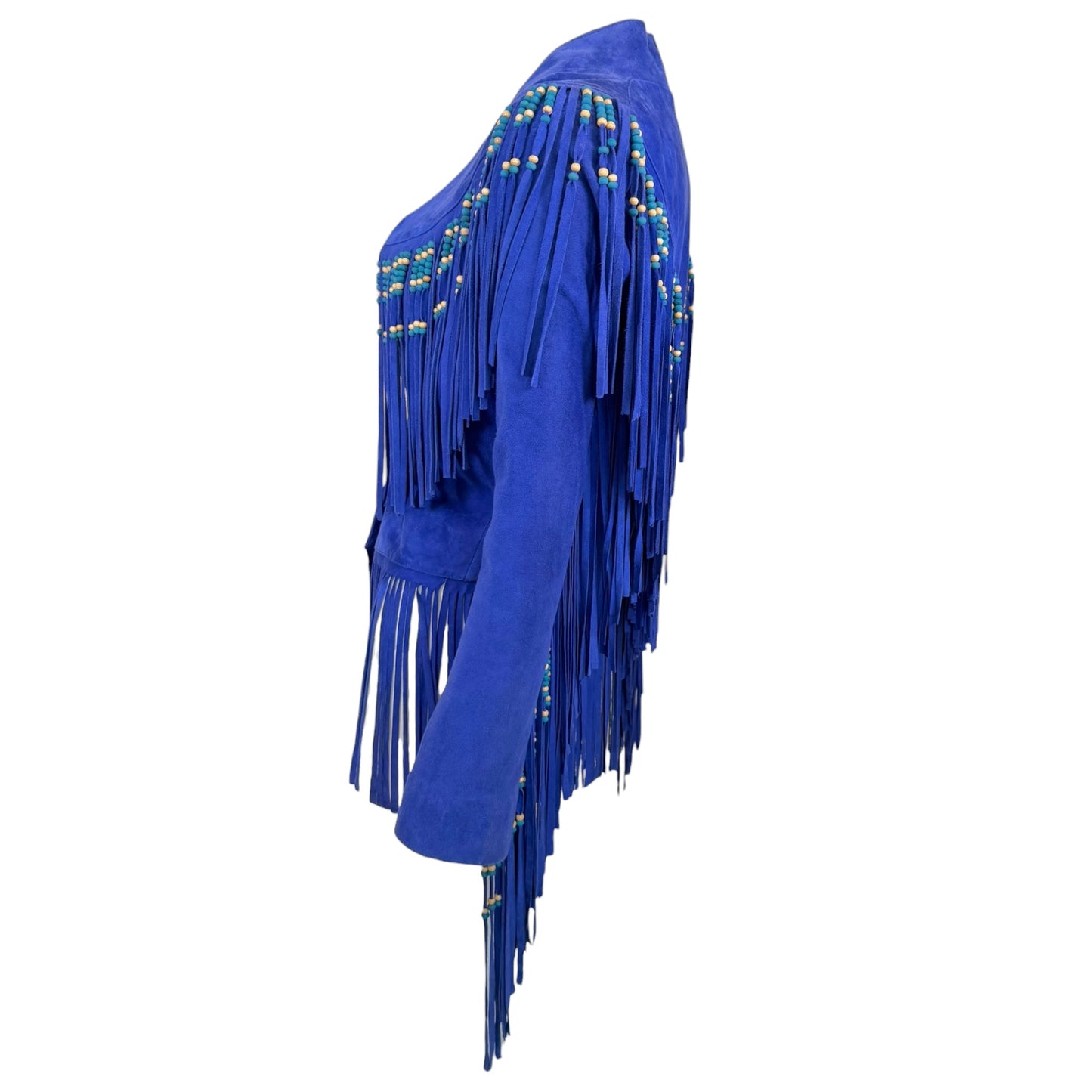 Vintage Spell & The Gypsy Collective Hendrix Lapis Suede Leather Fringe Beaded Jacket Size S/M