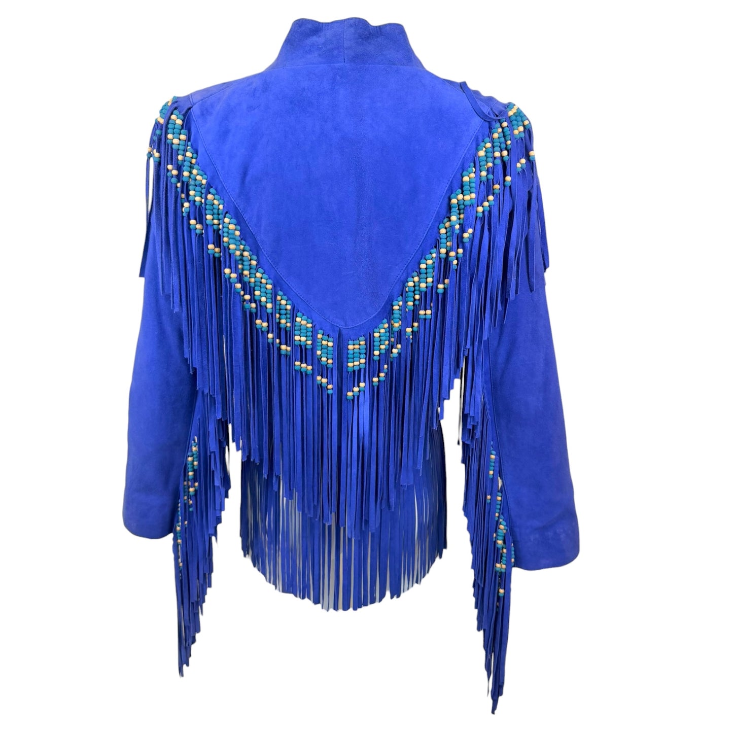 Vintage Spell & The Gypsy Collective Hendrix Lapis Suede Leather Fringe Beaded Jacket Size S/M