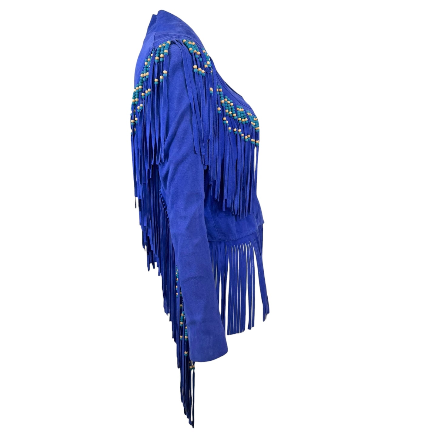 Vintage Spell & The Gypsy Collective Hendrix Lapis Suede Leather Fringe Beaded Jacket Size S/M
