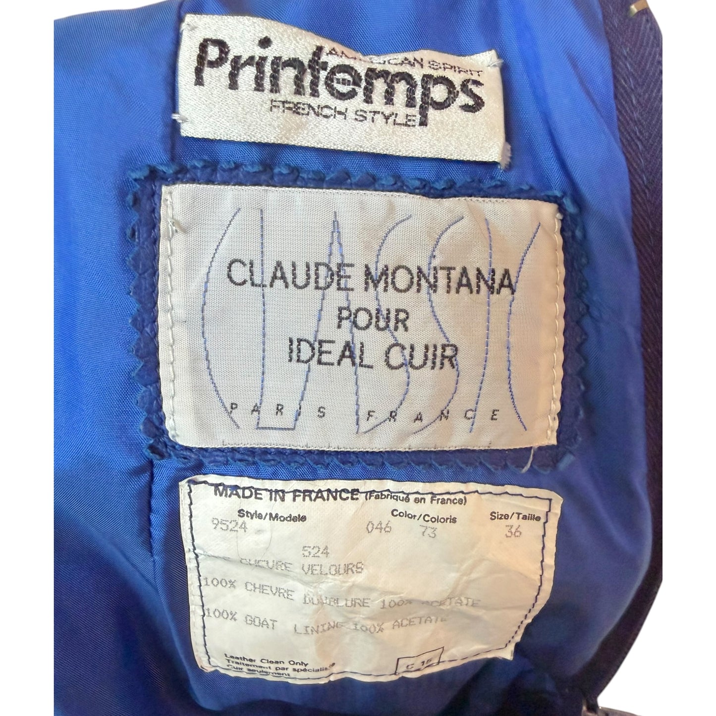 Claude Montana Pour Ideal Cuir 1980s Electric Blue Suede Rhinestone Skirt Suit Set FR 36