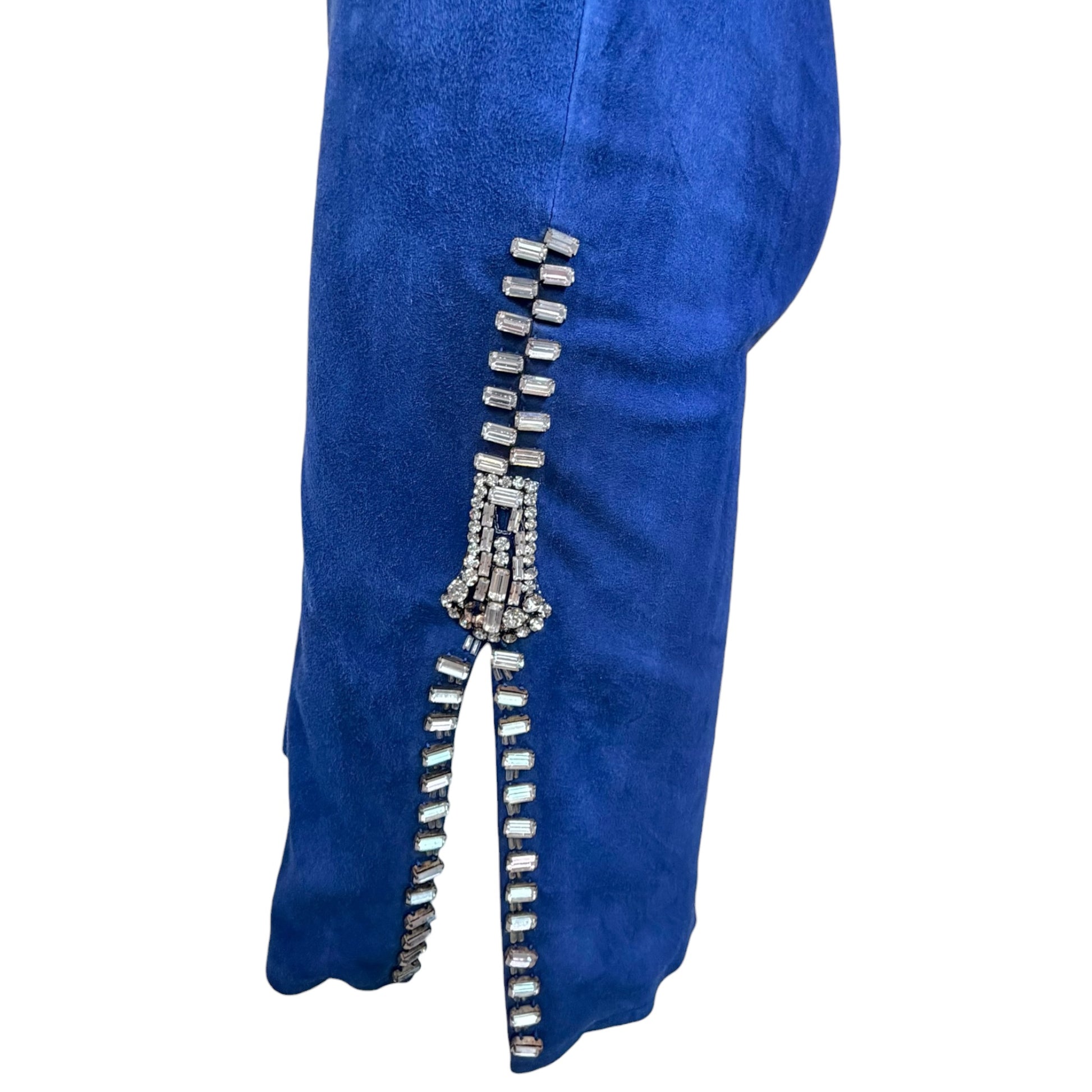 Claude Montana electric blue suede skirt suit, skirt back view