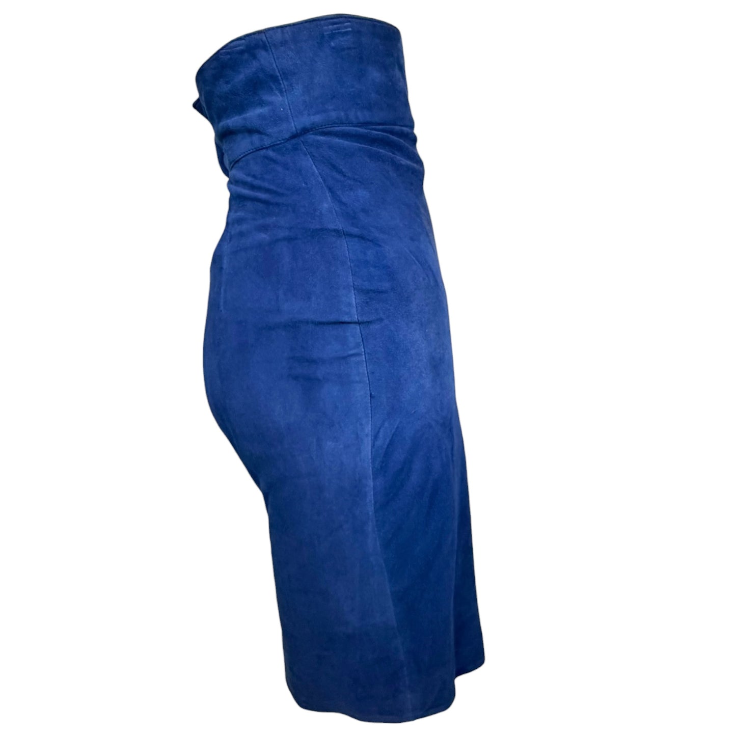 Claude Montana Pour Ideal Cuir 1980s Electric Blue Suede Rhinestone Skirt Suit Set FR 36