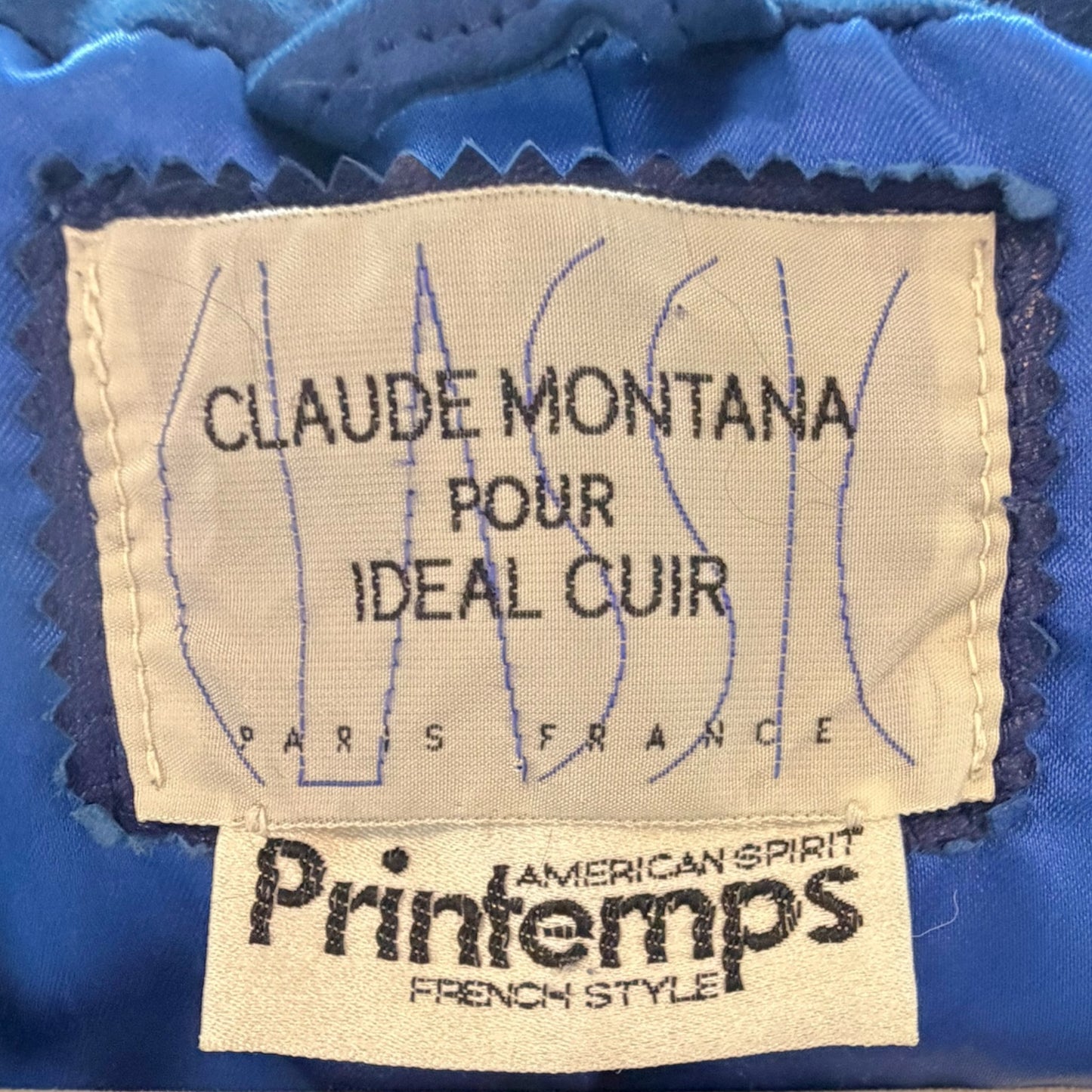 Claude Montana Pour Ideal Cuir 1980s Electric Blue Suede Rhinestone Skirt Suit Set FR 36