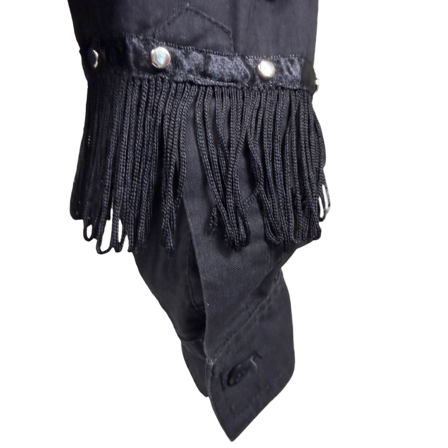 Vintage 1993 KZK Black Western Fringe Studded Button-Up Shirt Size Medium
