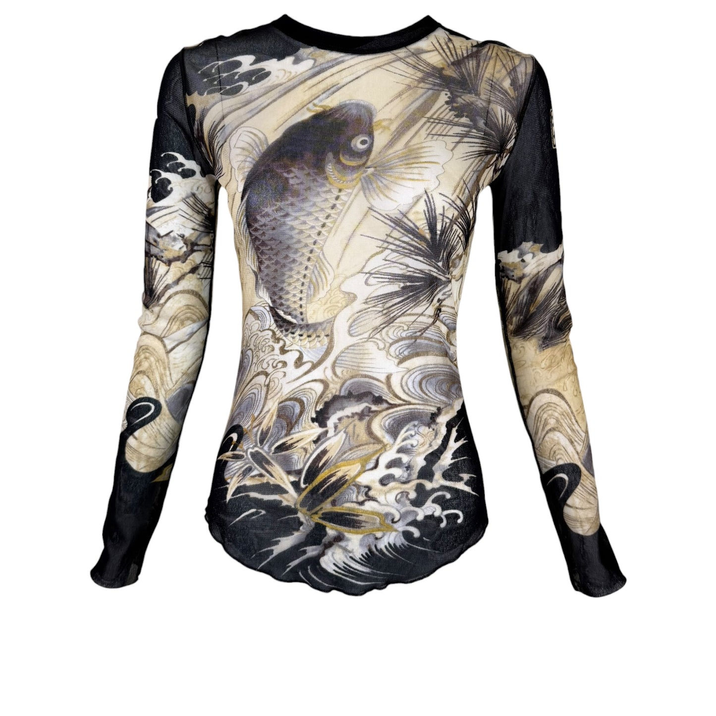 Vintage Jean Paul Gaultier 1990s Soleil Koi Fish Tattoo Mesh Top NWT Size Large