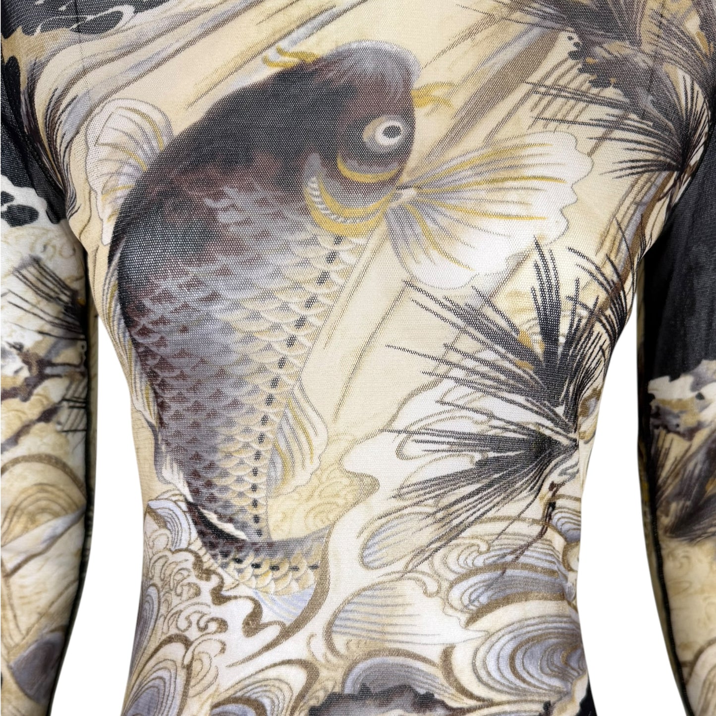 Vintage Jean Paul Gaultier 1990s Soleil Koi Fish Tattoo Mesh Top NWT Size Large