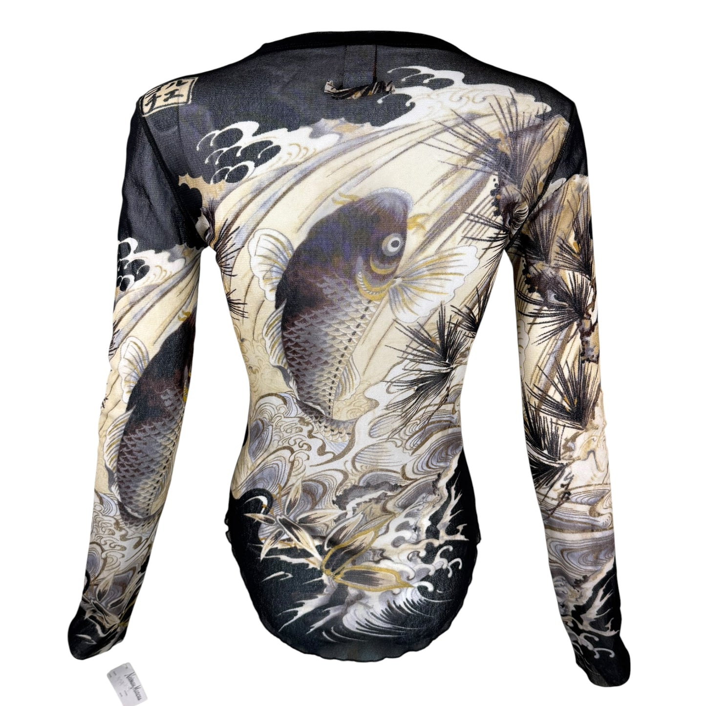 Vintage Jean Paul Gaultier 1990s Soleil Koi Fish Tattoo Mesh Top NWT Size Large