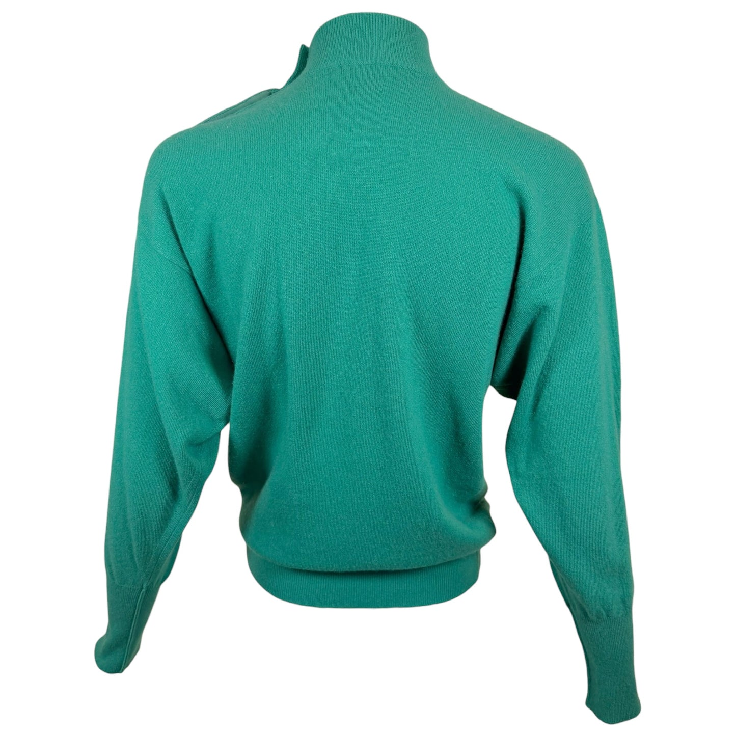 Vintage Chanel Emerald Green Pure Cashmere Mock Neck Sweater with Gold Logo Buttons Size M