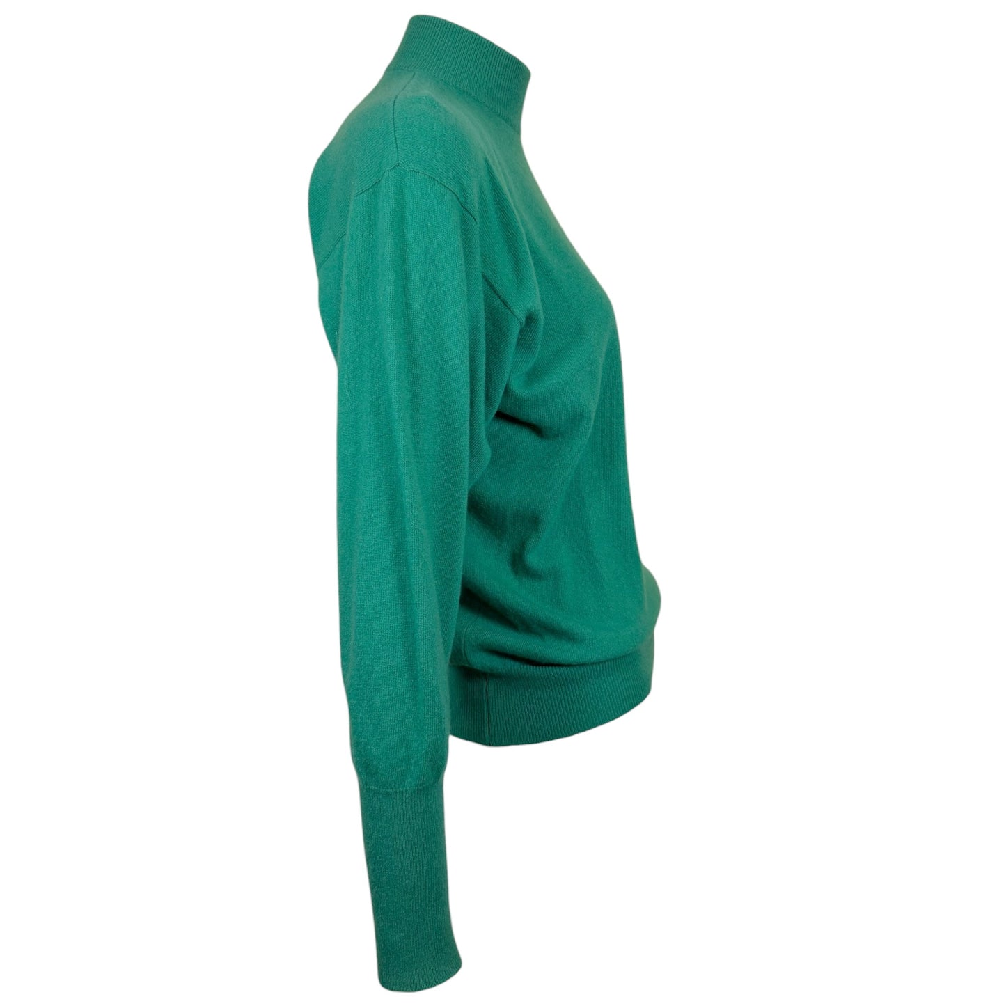 Vintage Chanel Emerald Green Pure Cashmere Mock Neck Sweater with Gold Logo Buttons Size M