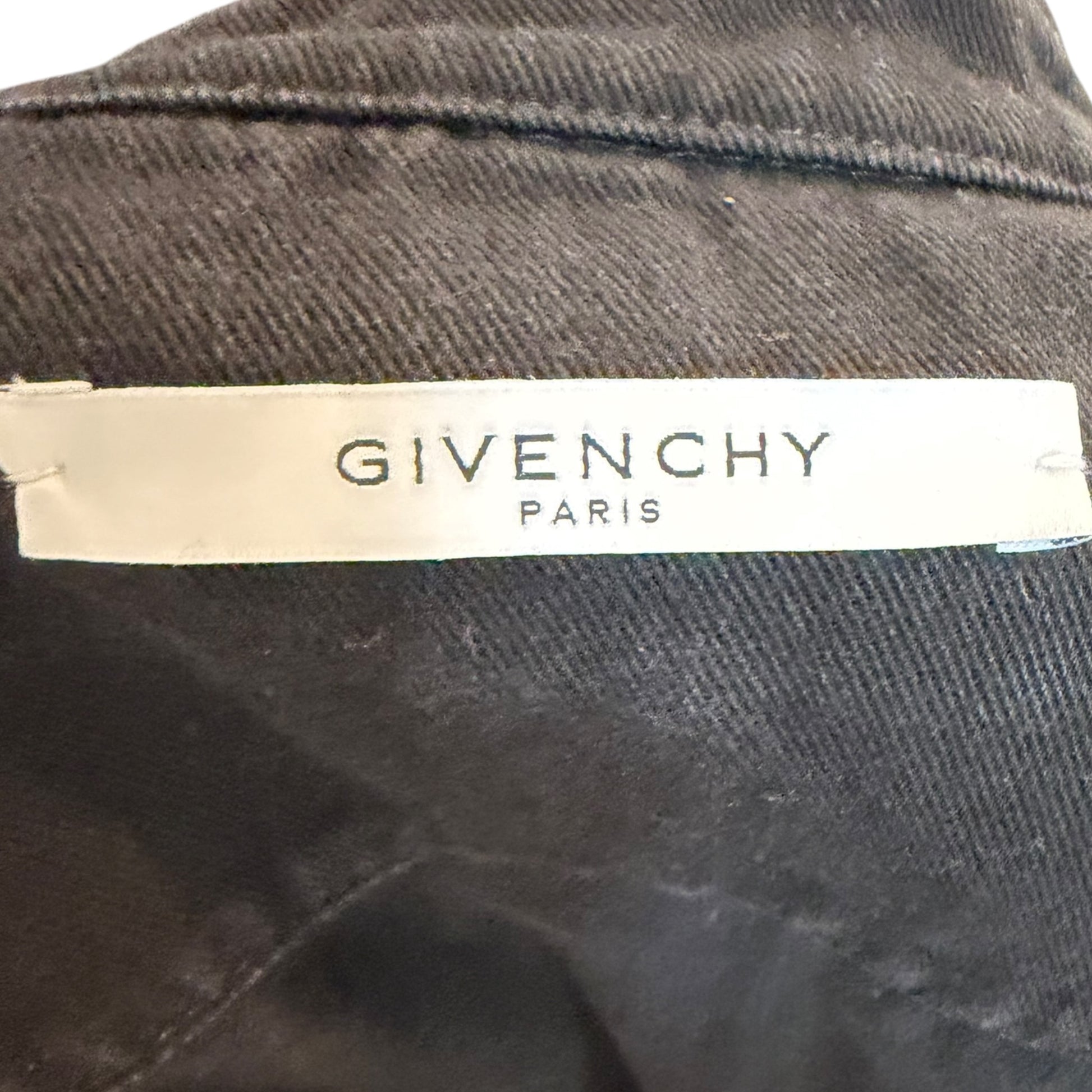 Givenchy black distressed denim Western shirt, interior label close-up
