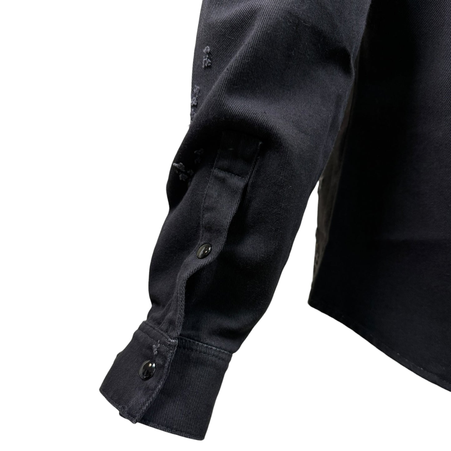 Givenchy black distressed denim Western shirt, pocket detail close-up
