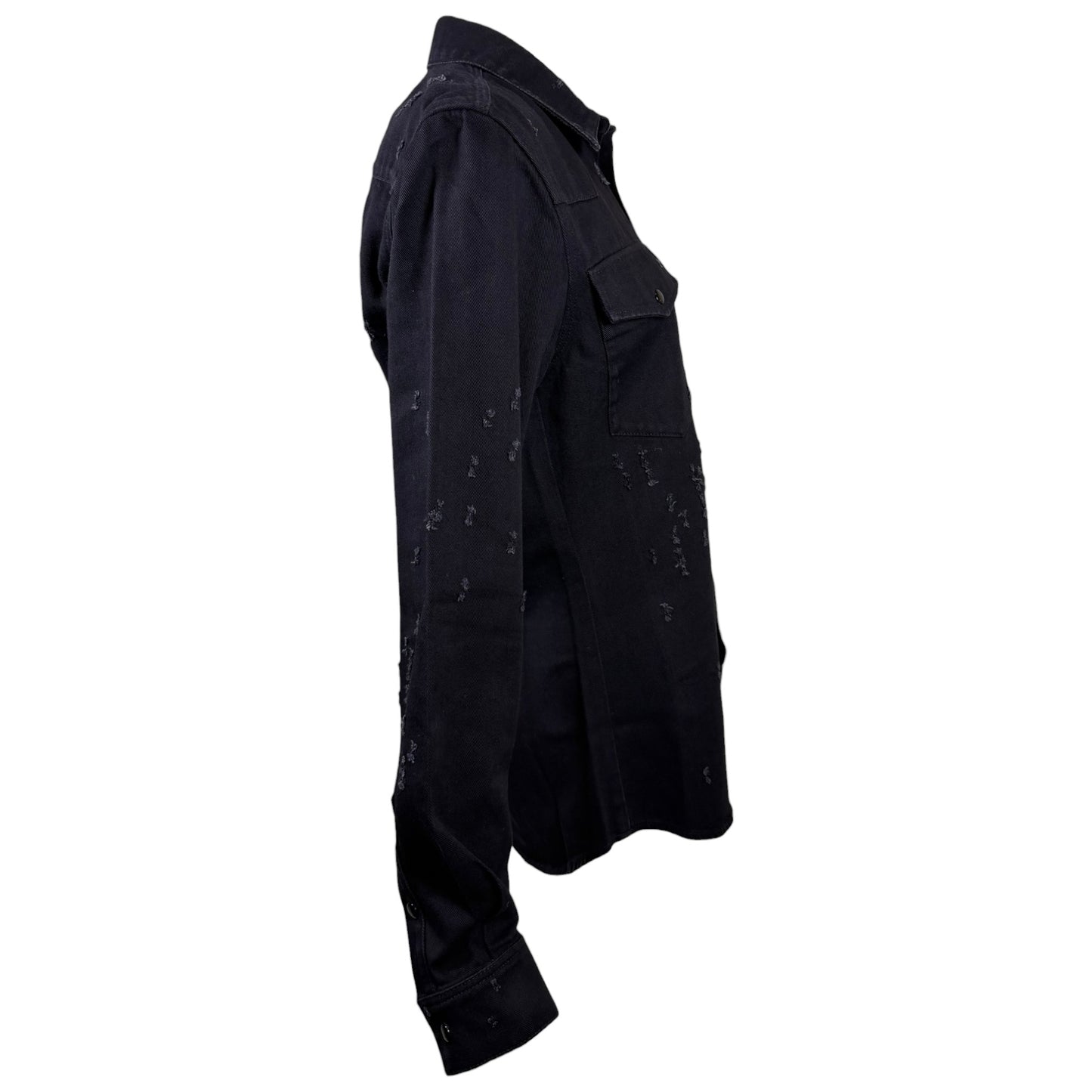 Givenchy black distressed denim Western shirt, side view
