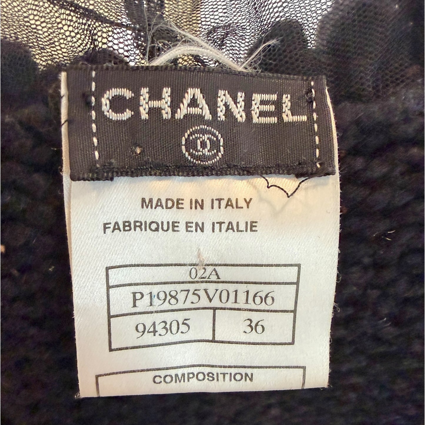 Vintage Chanel Fall 2002 Black Cashmere Tie-Front Knit Vest with Tulle Trim Size 36