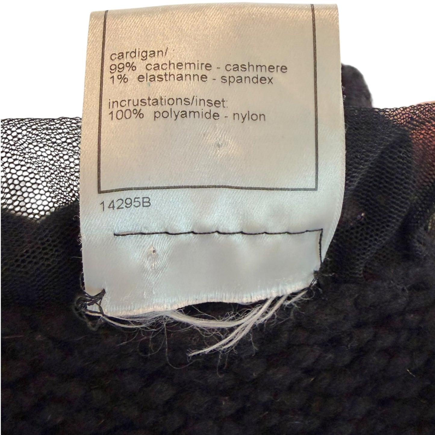Vintage Chanel Fall 2002 Black Cashmere Tie-Front Knit Vest with Tulle Trim Size 36