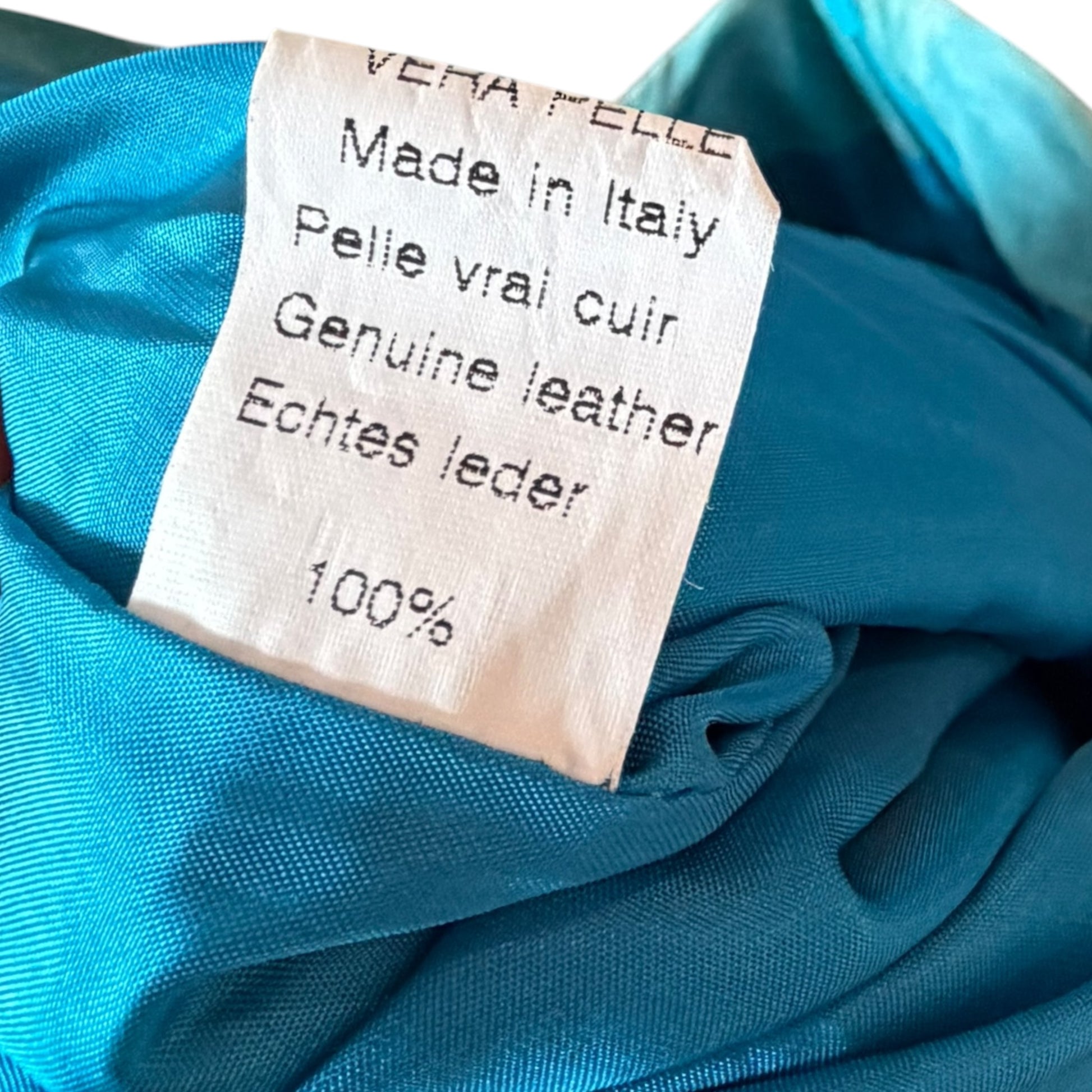 Vintage Giuliana Teso turquoise suede leather pants, pocket detail close-up